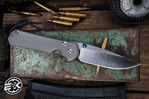 Left-Handed-Chris Reeve Knives Large Sebenza 31 Folding Knife Titanium, Blue Accents 3.6" MagnaCut Drop Point Polished L31-1015