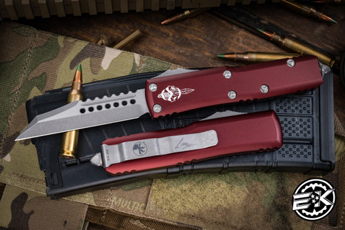  Microtech UTX-85 OTF Automatic Knife Merlot Red 3" Warhound Apocalyptic Stonewash 719W-10APMRS