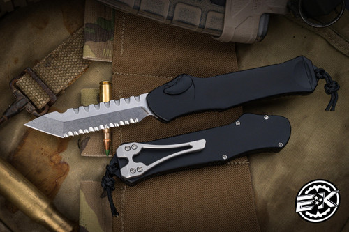  Heretic Knives Hydra V3 OTF Automatic Knife 3.6" Tanto Stonewash Full Serrated H006-2C 