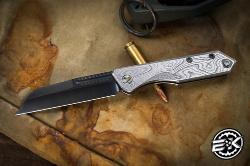 Heretic Knives Custom "Jinn" Slip Joint Wood Grain Damascus Handle 3" DLC Magnacut