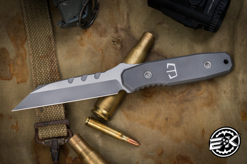Blackside Customs Americana Fixed Blade Knife Textured Titanium 4.25" Wharncliffe Two-Tone Gray Matter