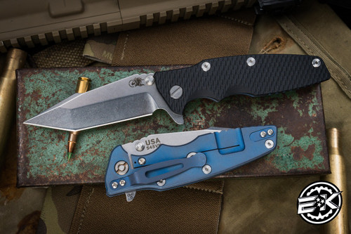 Rick Hinderer Knives Eklipse 3.5" Harpoon Tanto Flipper Knife -Black G10, Battle Blue