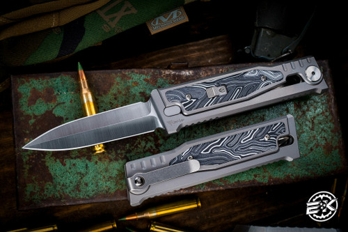 Reate EXO-M G10 Black/White OTF Knife Titanium 2.95" Double Edge Satin
