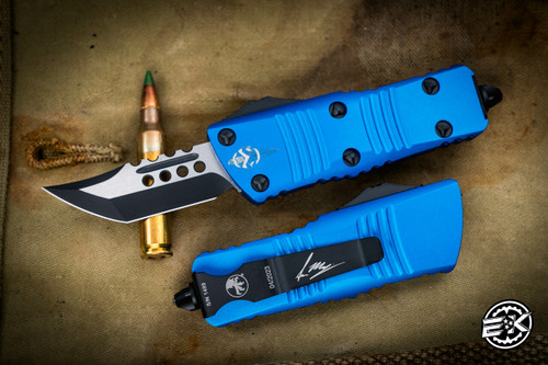 Microtech Troodon Mini OTF Automatic Knife Blue 1.9" Hellhound Black 819-1BLS