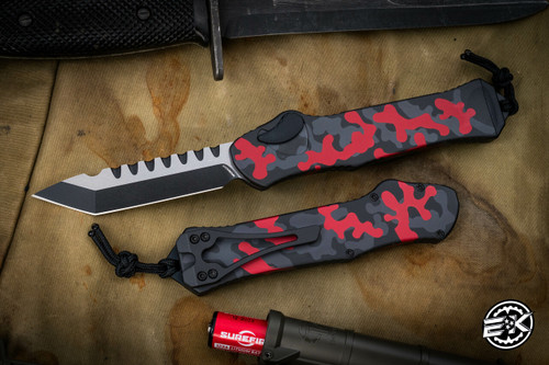 Heretic Knives Hydra V3 OTF Automatic Knife Red Camo 3.6" Tanto Two-Tone H006-10A-RCAMO