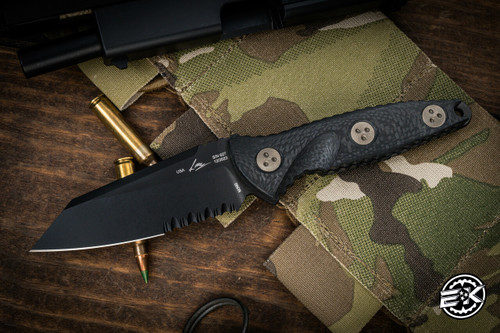 Microtech Socom Alpha Mini Fixed Blade Knife Carbon Fiber 3.75" Warcom DLC Serrated 93M-2DLCCFS 