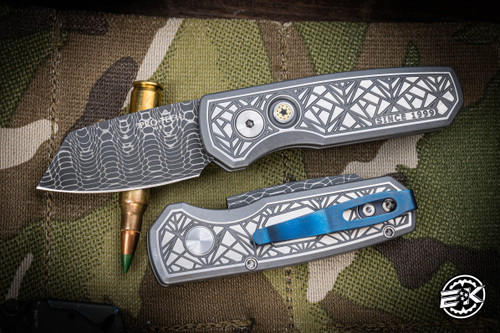 ProTech Runt 5 Custom Nexus "Since 1999" Stainless Steel Automatic Folding Knife 1.9"  Damascus Wharncliffe 2024.001