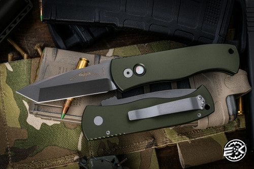 ProTech Emerson CQC7 Automatic Folding Knife OD Green 3.25" Chisel Tanto Smoky Grey DLC -Shot Show Special