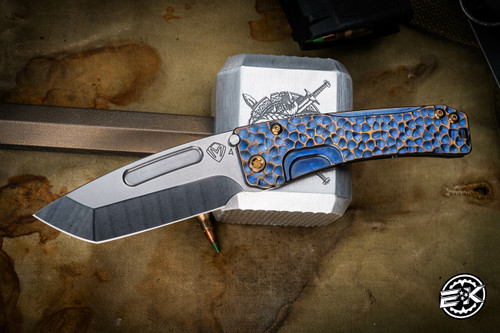 Medford Slim Midi Folding Knife Peaks & Valleys Sculpted Blue/Bronze Titanium 3.25" Tanto Tumbled