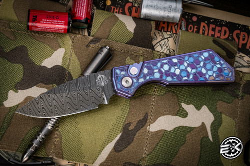 ProTech Strider PT+ Custom Automatic Folding Knife Titanium Purple Gridlock 3" Damascus PT+ 2024.003