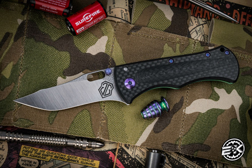 John Gray Rostrum Carbon Fiber, Green Barked Titanium 3.25" Satin Tanto