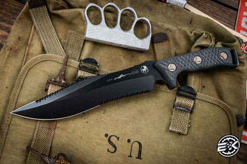  Microtech Arbiter Carbon Fiber Fixed Blade Knife Bronze Accents 8.5" DLC Double Serrated 104-3DLCCFS