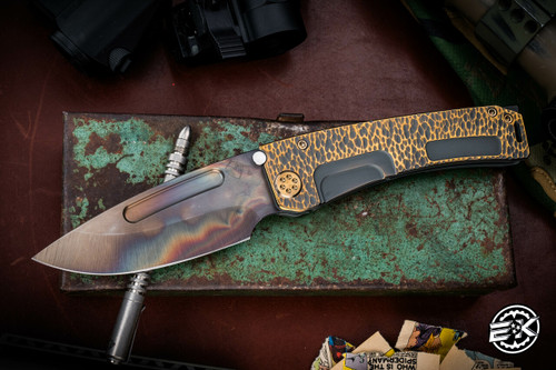 Medford Marauder-H Folding Knife Cement/Brass Cobblestone Sculpted Titanium 3.75" Vulcan Drop Point