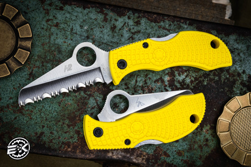 Spyderco Manbug Salt H2 Lightweight Knife Yellow 2" Satin Spyderedge Serrated MYLS