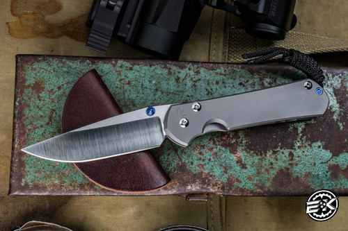 Chris Reeve Knives Small Sebenza 31 Folding Knife Glass Blasted Titanium, Blue Accents 3" MagnaCut Drop Point Polished S31-1016