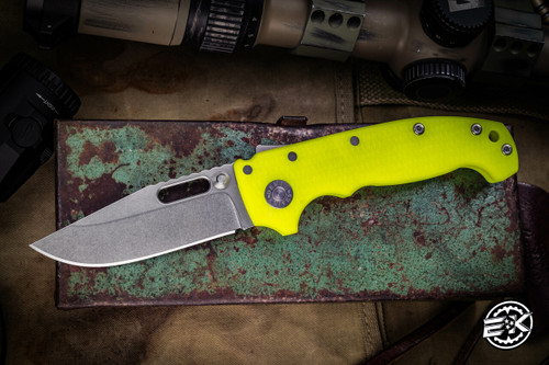 Demko Knives MG AD20S OD Dayglow G10 Shark Lock Folder 20CV Clip Point Stonewash