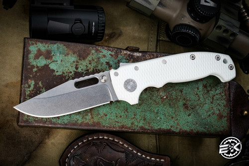 Demko Knives MG AD20S White G10 Shark Lock Folder 20CV Clip Point Stonewash