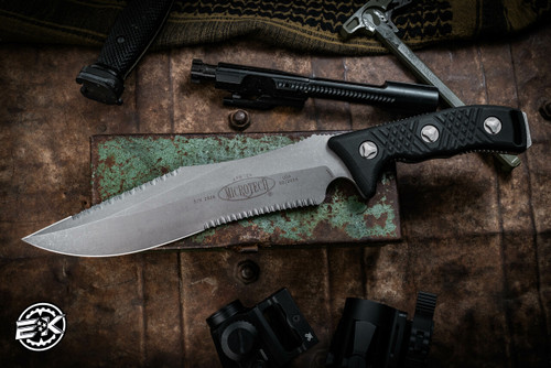 Microtech Arbiter Fixed Blade Knife 8.75" Apocalyptic Stonewash Serrated 104-12AP 