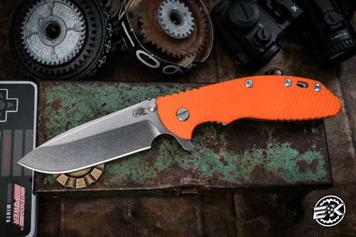 Rick Hinderer Knives XM-24 4.0" Spearpoint Knife Orange G10, Stonewash