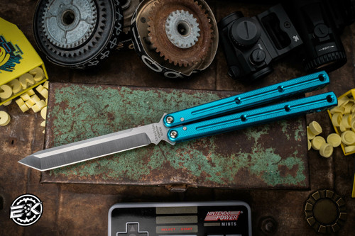 Squid Industries Krake Raken V3 Teal Butterfly Balisong 4.3" Tanto