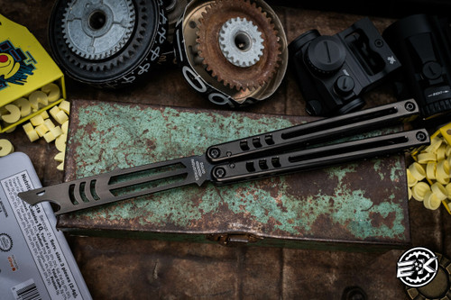 Squid Industries Madko Balisong Trainer Bottle Opener DLC Titanium 4.3" Black