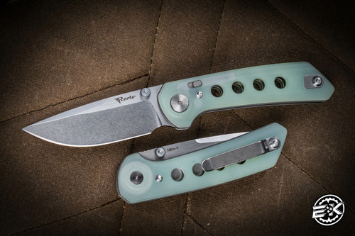 Reate PL-XT Pivot Lock Knife Jade G10 3" Drop Point Stonewash 