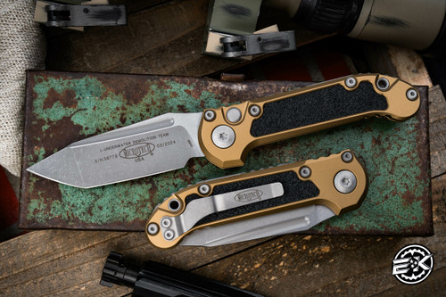 Microtech LUDT Gen lll Automatic Folding Knife Tan Aluminum/Grip Inlay 3.4" M390 Tanto Apocalyptic Stonewash 1136-10APTA