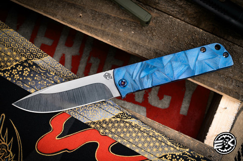 Medford Antik Front Flipper Folding Knife Blue Stained Glass Sculpted Titanium 3.75" Drop Point 