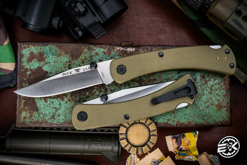 Buck 110 Slim Pro TRX Lockback Knife OD Green G-10 3.75" Satin 0110GRS3