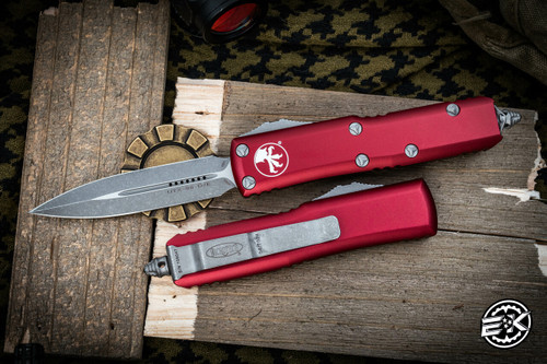 Microtech UTX-85 OTF Automatic Knife Merlot Red 3" Dagger Apocalyptic Stonewash 232-10APMR