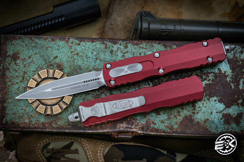 Microtech Dirac OTF Automatic Knife Merlot Red 3" Dagger Apocalyptic Stonewash 225-10APMR