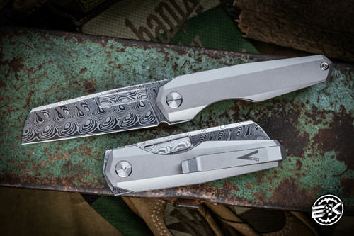 Vero Engineering Neuron Folding Knife Stonewash Titanium 2.8" Damasteel