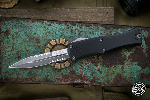 Microtech Hera II Mini OTF Automatic Knife Black 3" Bayonet Stonewash Serrated 1701M-11AP