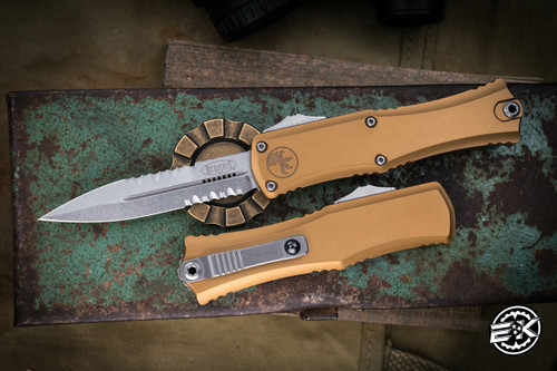 Microtech Hera II Mini OTF Automatic Knife Tan 3" Bayonet Stonewash Serrated 1701M-11TA