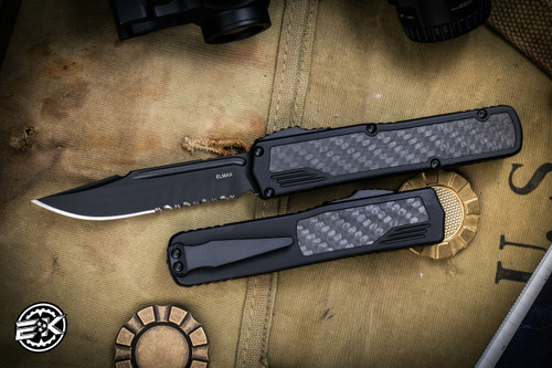 Guardian Tactical SCOUT OTF Automatic Knife Black/Carbon Fiber Inlay 3.4" Clip Point Serrated Black 142112