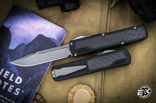 Guardian Tactical SCOUT OTF Automatic Knife Black/Carbon Fiber Inlay 3.4" Clip Point Stonewash 142511