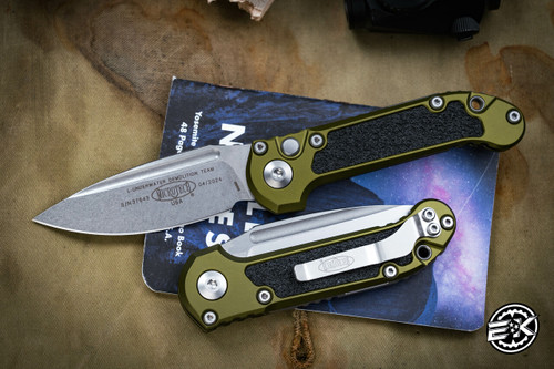 Microtech LUDT Gen III Automatic Folding Knife OD Green Aluminum, Grip Tape Inlay 3.4" M390 Drop Point Stonewash 1135-10OD