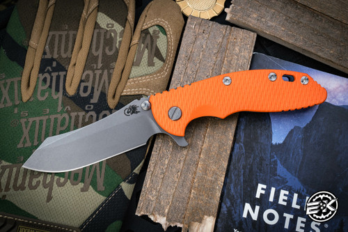 Rick Hinderer Knives XM-18 3.5" Skinner Folding Knife Orange G10, Battle Blue Titanium