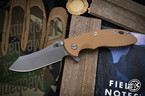 Rick Hinderer Knives XM-18 3.5" Skinner Folding Knife Coyote G10, Working Finish Titanium