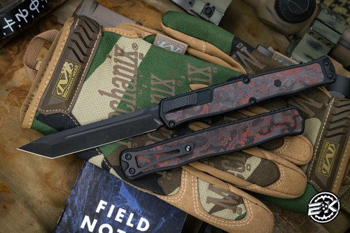 Heretic Knives Cleric 2 OTF Automatic Knife Blood Red Camo Carbon 4.25" MagnaCut Tanto DLC H019-6A-RD/CC