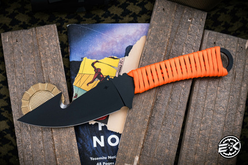 Toor Knives/Forloh Merlin Gut Hook Fixed Blade Knife Orange Paracord 3.75" Drop Point