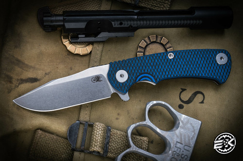 Hinderer Knives Project X Flipper Knife Blue/Black G10 3.65" Stonewash