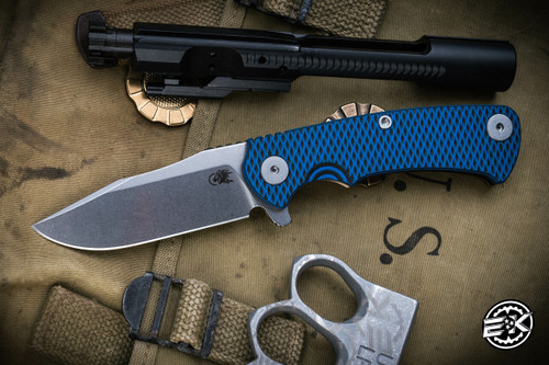 Hinderer Knives Project X Flipper Knife Blue/Black G10 3.65" Bronze Stonewash