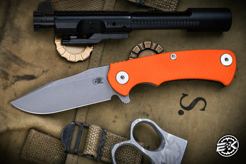 Hinderer Knives Project X Flipper Knife Orange G10 3.65" Battle Bronze