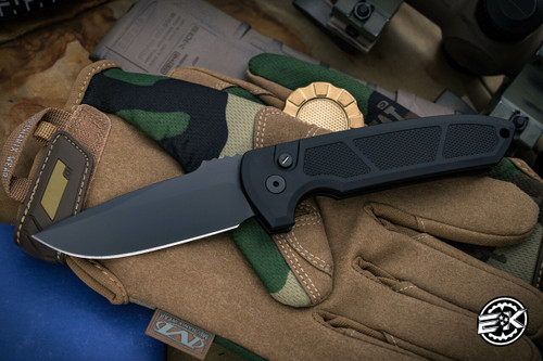 Preowned-ProTech Rockeye Operator Automatic Knife Textured Black w/ Tritium Button 3.375" DLC LG307-D2 Operator