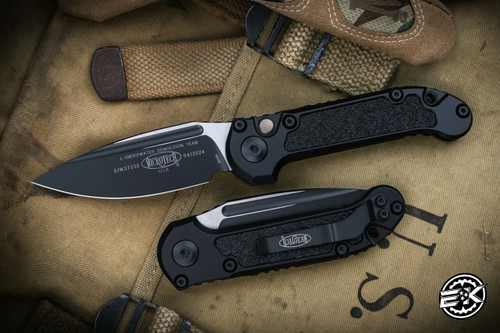 Microtech LUDT Gen III Automatic Folding Knife Aluminum/Grip Inlay 3.4" M390 Drop Point Black 1135-1T