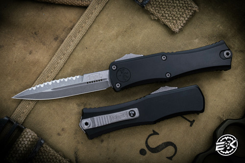 Microtech Hera Mini OTF Automatic Knife Black 3" Bayonet Stonewash Apocalyptic Serrated 1701M-12AP