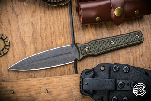 RMJ Tactical Orlando Special Boot Dagger Fixed Blade Knife Dirty Olive G10 4.5" Nitro V Tungsten