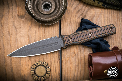 RMJ Tactical Orlando Special Boot Dagger Fixed Blade Knife Hyena Brown G10 4.5" Nitro V Tungsten