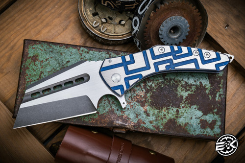 Sergey Rogovets Custom "Spectre" Titanium Milled Blue Anodized, 3.9" Blade Satin